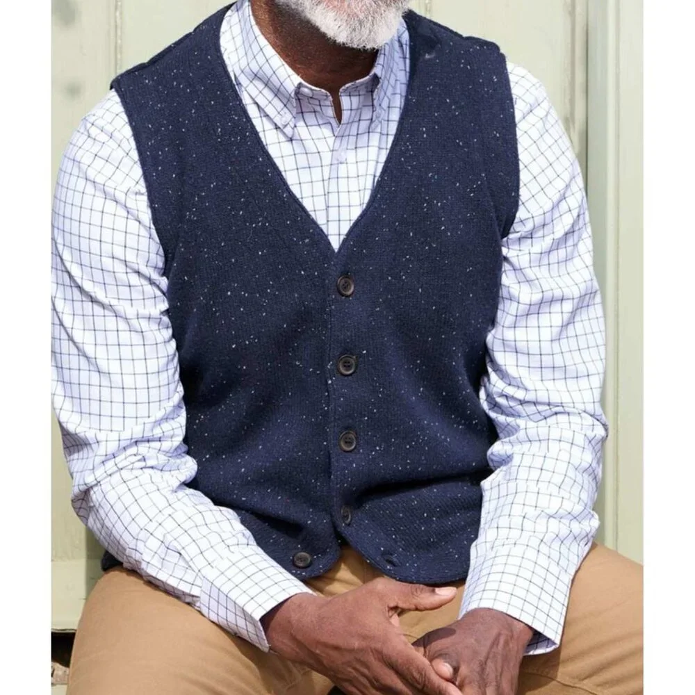 NWT Peter Christian Navy Blue Knitted Button Down Vest Lambswool Men's Size 2XL - Picture 1 of 3